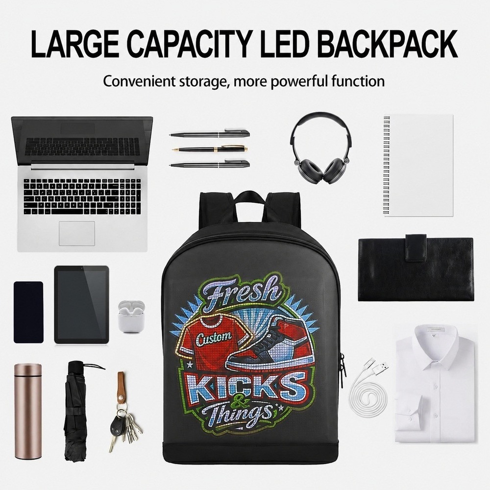 Smart LED Backpack Programmable Bluetooth Black Waterproof  0621